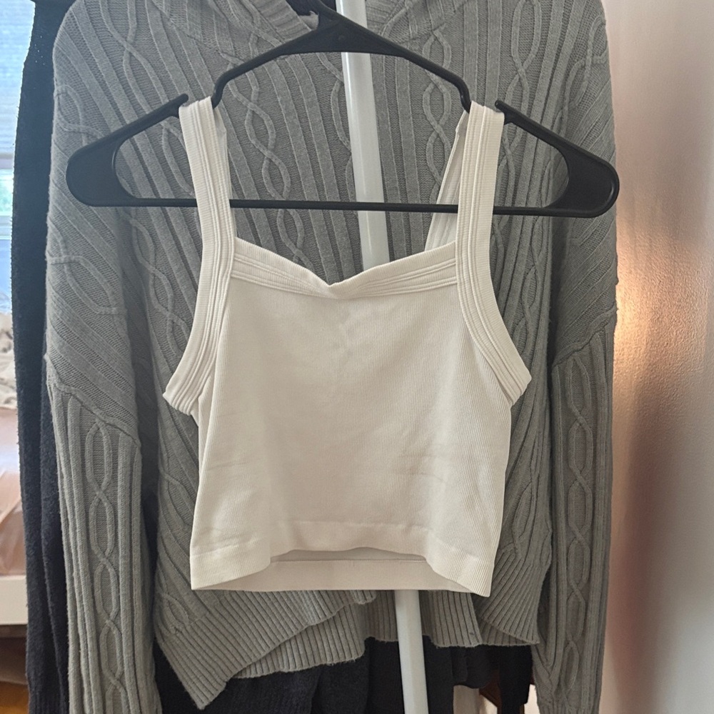 Urban Outfitters Cream Ribbed Crop Tank